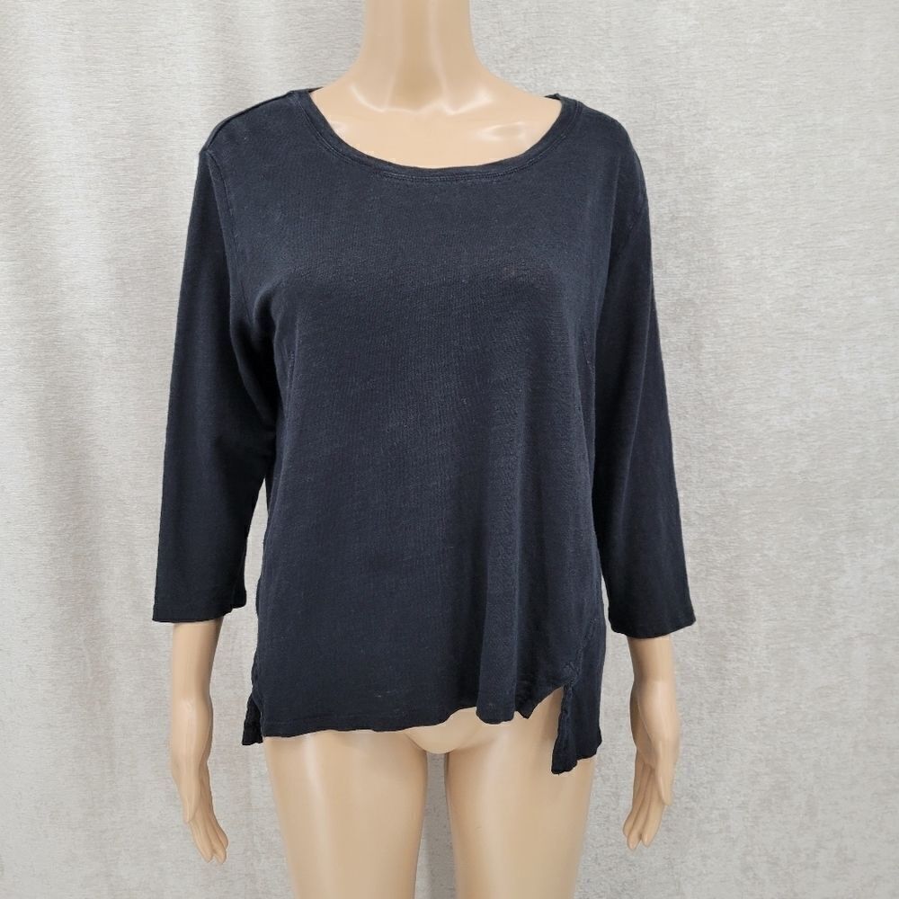 Elliott Lauren Black Linen Asymmetrical Lagenlook Knit Top Sweater Women's Large